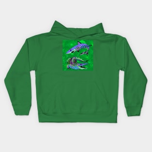 the shark and the alligator in wetland landscape ecopop Kids Hoodie